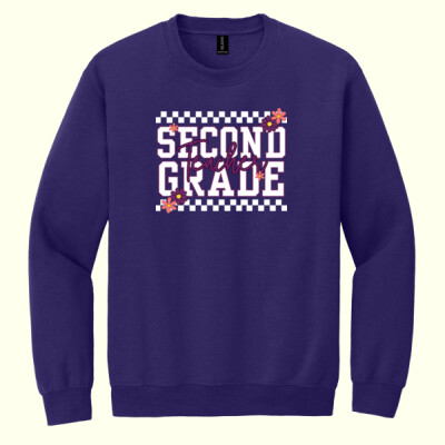 Second Grade Checkered Teacher Purple 89-168 - Heavy Blend Crewneck Sweatshirt Thumbnail
