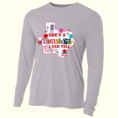 She's a Teacher I Can Tell Design #2 99-315 - Adult Cooling Performance Long Sleeve Tee Thumbnail