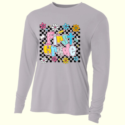 First Grade Checkered Flowers 89-211 - Adult Cooling Performance Long Sleeve Tee Thumbnail