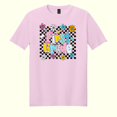 First Grade Checkered Flowers 89-211 - Adult Softstyle ® T Shirt Thumbnail
