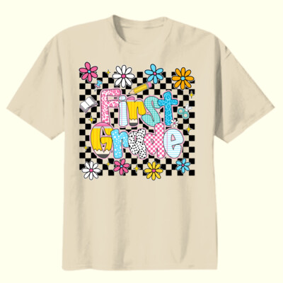 First Grade Checkered Flowers 89-211 - Youth Heavy Cotton 100% Cotton T Shirt Thumbnail