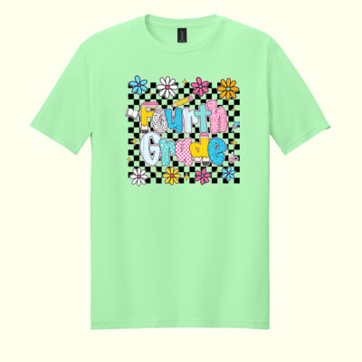 Fourth Grade Checkered Flowers 89-213 - Adult Softstyle ® T Shirt Thumbnail