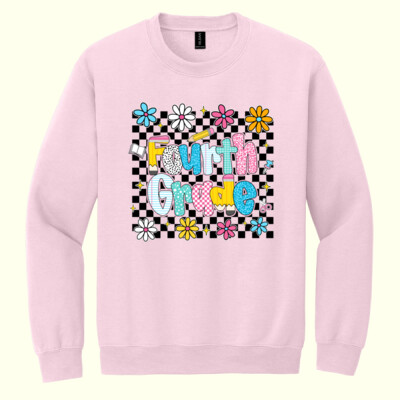 Fourth Grade Checkered Flowers 89-213 - Heavy Blend Crewneck Sweatshirt Thumbnail