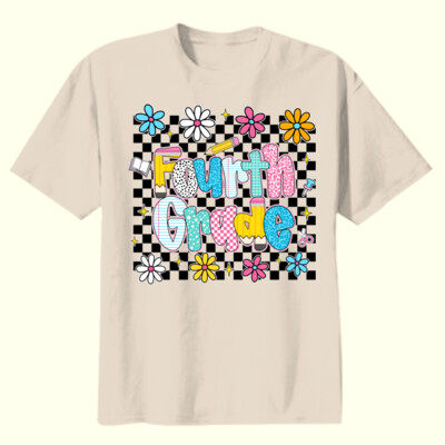 Fourth Grade Checkered Flowers 89-213 - Youth Heavy Cotton 100% Cotton T Shirt Thumbnail