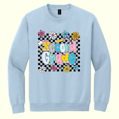 Second Grade Checkered Flowers 89-215 - Heavy Blend Crewneck Sweatshirt Thumbnail