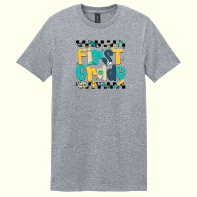 First Grade Checkered Teal 89-216 - Adult Softstyle ® T Shirt Thumbnail