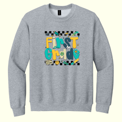 First Grade Checkered Teal 89-216 - Heavy Blend Crewneck Sweatshirt Thumbnail