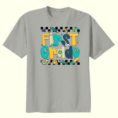 First Grade Checkered Teal 89-216 - Youth Heavy Cotton 100% Cotton T Shirt Thumbnail