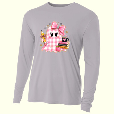 Pink Gingham Teacher Ghost 40-015 - Adult Cooling Performance Long Sleeve Tee Thumbnail