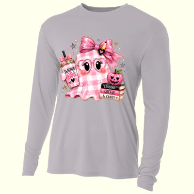 Pink Gingham Teacher Boo 👻🩷40-018 - Adult Cooling Performance Long Sleeve Tee Thumbnail