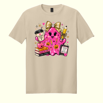 Teacher Fuel Little Monsters Ghost 👻🩷 40-020 - Adult Softstyle ® T Shirt Thumbnail