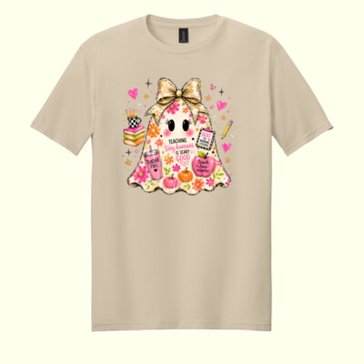 Teaching Tiny Humans Ghost 👻🌸 40-021 - Adult Softstyle ® T Shirt Thumbnail
