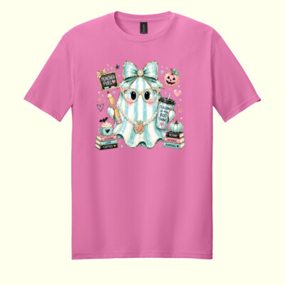Teaching Little Monsters Plaid Ghost 👻🩷 40-022 - Adult Softstyle ® T Shirt Thumbnail