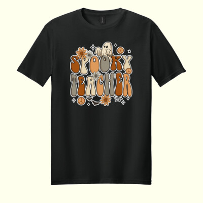 Spooky Teacher Retro Floral 👻🌼 40-028 - Adult Softstyle ® T Shirt Thumbnail