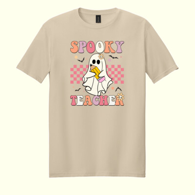 Spooky Teacher Pencil Ghost ✏️👻 40-027 - Adult Softstyle ® T Shirt Thumbnail