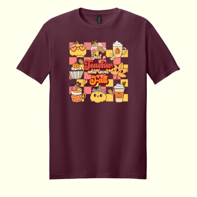 Just a Teacher Who Loves Fall 🍂🎃 40-031 - Adult Softstyle ® T Shirt Thumbnail