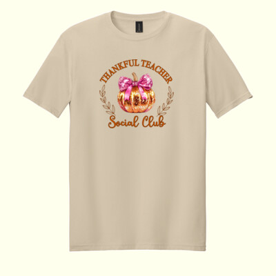 Thankful Teacher Social Club 🎀🎃 40-032 - Adult Softstyle ® T Shirt Thumbnail