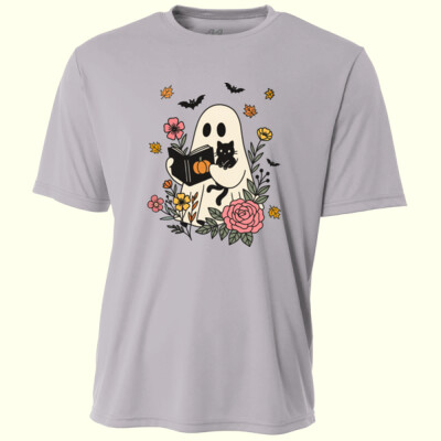 Ghost Reading With Black Cat 👻🐈‍⬛📖 40-050 - Adult Cooling Performance Short Sleeve Tee Thumbnail