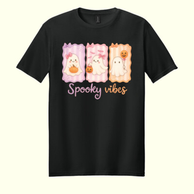 Spooky Vibes Ghost Trio 👻🎀 40-053 - Adult Softstyle ® T Shirt Thumbnail