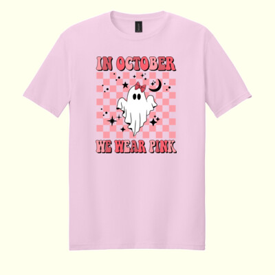In October We Wear Pink Ghost 👻🎀 70-001 - Adult Softstyle ® T Shirt Thumbnail