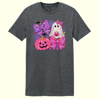 Pink Halloween Ghost & Bows 🎃🎀 40-123 - Adult Softstyle ® T Shirt Thumbnail