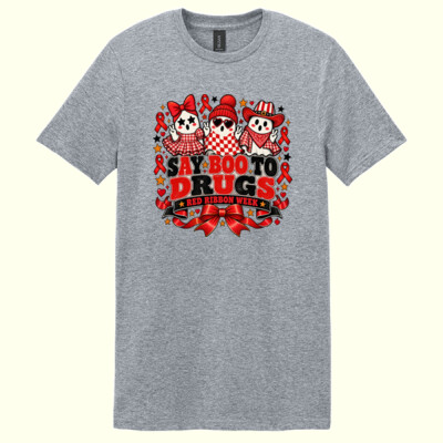 Say BOO to Drugs – Red Ribbon Week Ghost Shirt 👻❤️ 21-004 - Adult Softstyle ® T Shirt Thumbnail