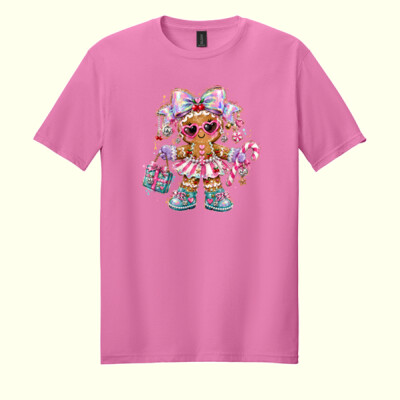 Glam Gingerbread Girl – Christmas Shirt 🎀🍒 97-001 - Adult Softstyle ® T Shirt Thumbnail