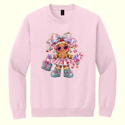 Glam Gingerbread Girl – Christmas Shirt 🎀🍒 97-001 - Heavy Blend Crewneck Sweatshirt Thumbnail