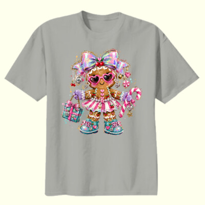 Glam Gingerbread Girl – Christmas Shirt 🎀🍒 97-001 - Youth Heavy Cotton 100% Cotton T Shirt Thumbnail