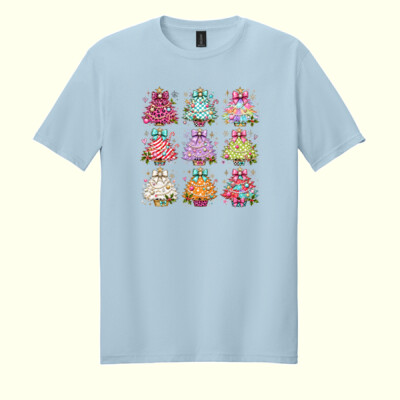 Colorful Coquette Christmas Trees – Holiday Shirt 🎄🎀 97-003 - Adult Softstyle ® T Shirt Thumbnail