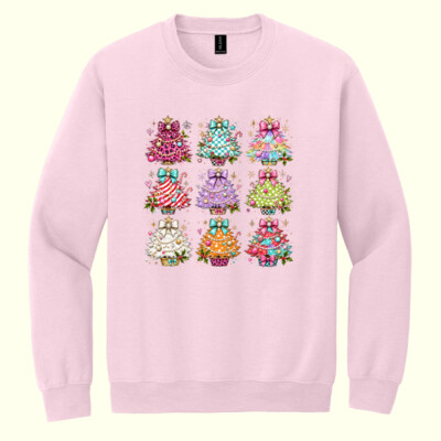 Colorful Coquette Christmas Trees – Holiday Shirt 🎄🎀 97-003 - Heavy Blend Crewneck Sweatshirt Thumbnail