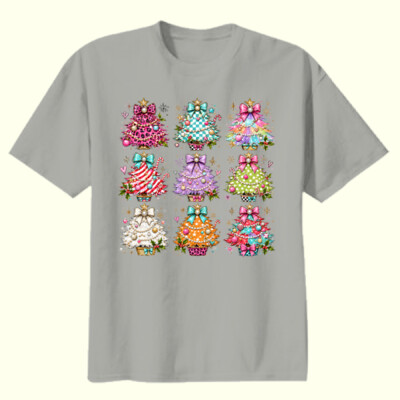 Colorful Coquette Christmas Trees – Holiday Shirt 🎄🎀 97-003 - Youth Heavy Cotton 100% Cotton T Shirt Thumbnail
